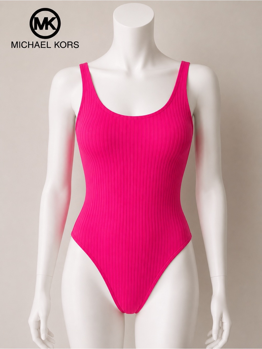 Michael Kors Fuchsia Ribbed Scoop Tank One-Piece - size 12